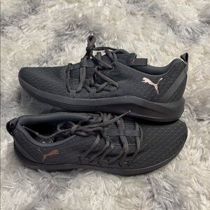 Puma Women's Black Mesh Lace-Up Sneakers with Rose Logo